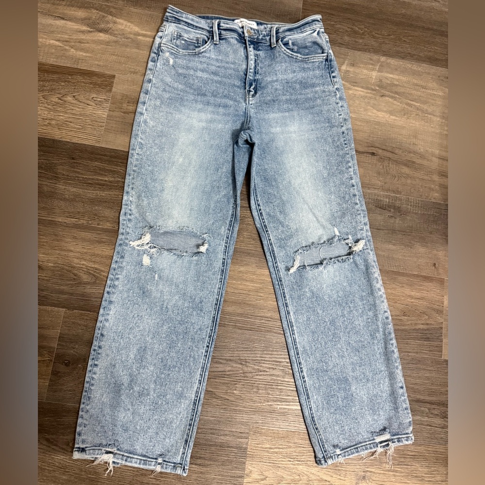 Flying Monkey Light Blue Distressed Straight Leg Jeans